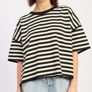 Striped Black and White Boxy Tee - Women